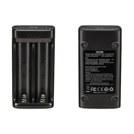 Zhiyun 18650 2-Slot Battery Charger - dwukanałowa ładowarka do akumulatorów 18650, USB-C, czarna_Ładowarka z przodu i z tyłu_2
